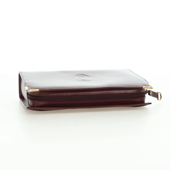 CARTIER Must Line Clutch Bag Leather Bordeaux Gold Auth am11612V