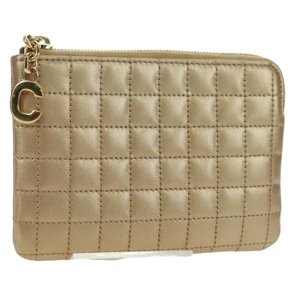 CELINE C Charm Coin Purse Leather Gold Auth am11616V