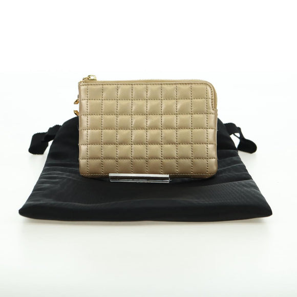 CELINE C Charm Coin Purse Leather Gold Auth am11616V