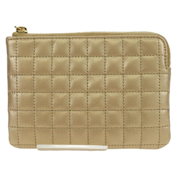 CELINE C Charm Coin Purse Leather Gold Auth am11616V