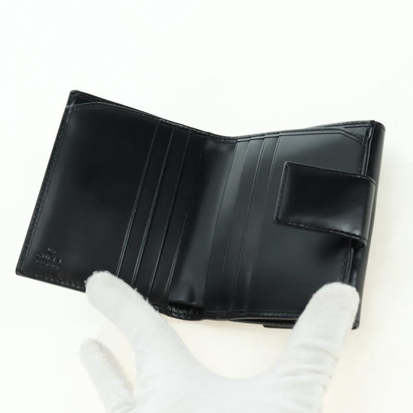 GUCCI GG Trifold Wallet Leather Black Champagne Gold 035 2888 2240 Auth am11621V