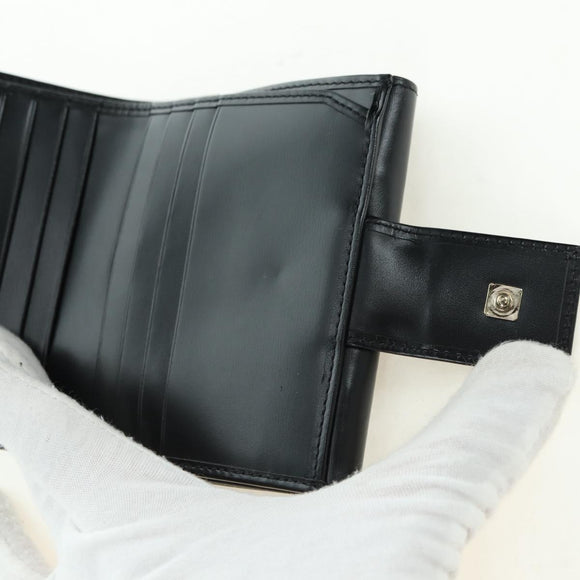 GUCCI GG Trifold Wallet Leather Black Champagne Gold 035 2888 2240 Auth am11621V
