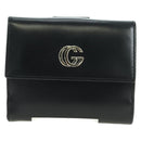 GUCCI GG Trifold Wallet Leather Black Champagne Gold 035 2888 2240 Auth am11621V-13