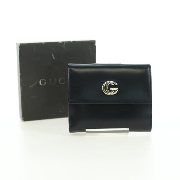 GUCCI GG Trifold Wallet Leather Black Champagne Gold 035 2888 2240 Auth am11621V