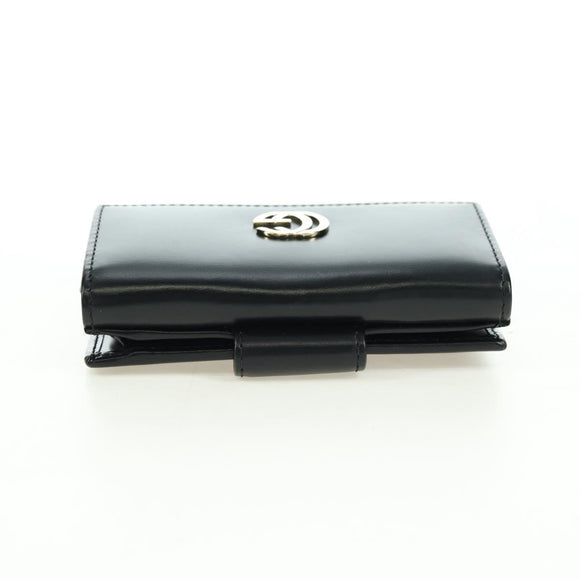 GUCCI GG Trifold Wallet Leather Black Champagne Gold 035 2888 2240 Auth am11621V