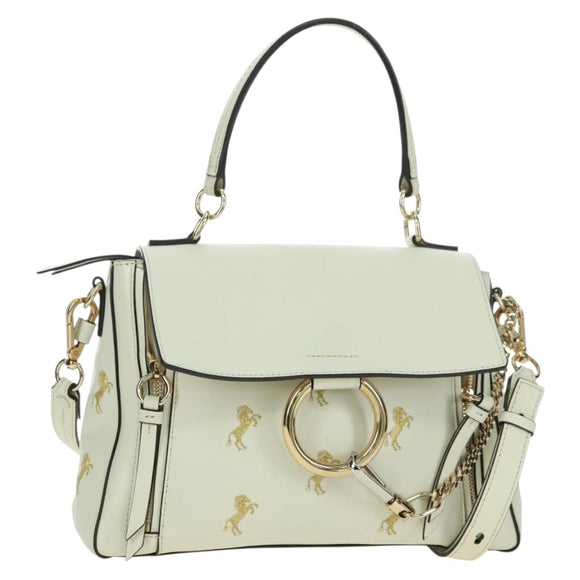 Chloe Fay Hand Bag Leather 2way White Gold Auth am11624V
