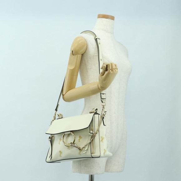 Chloe Fay Hand Bag Leather 2way White Gold Auth am11624V