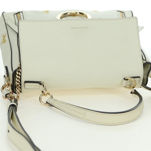 Chloe Fay Hand Bag Leather 2way White Gold Auth am11624V