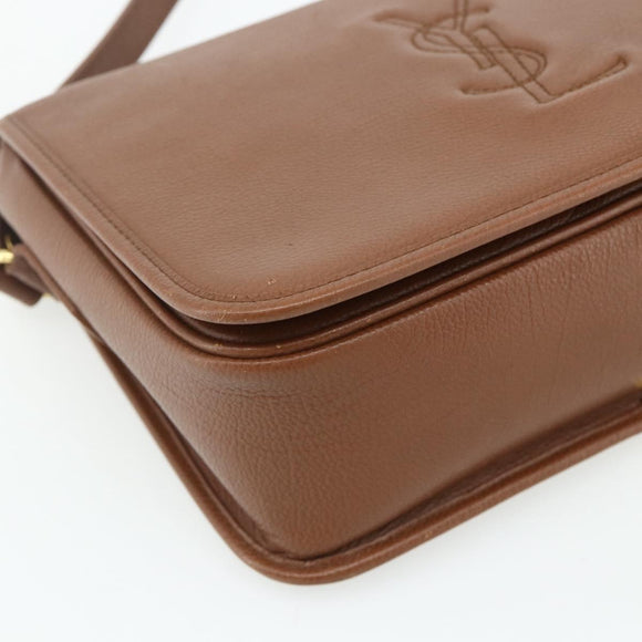 SAINT LAURENT Shoulder Bag Leather Brown Gold Auth am11629A