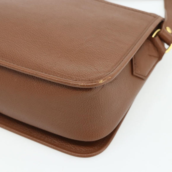 SAINT LAURENT Shoulder Bag Leather Brown Gold Auth am11629A