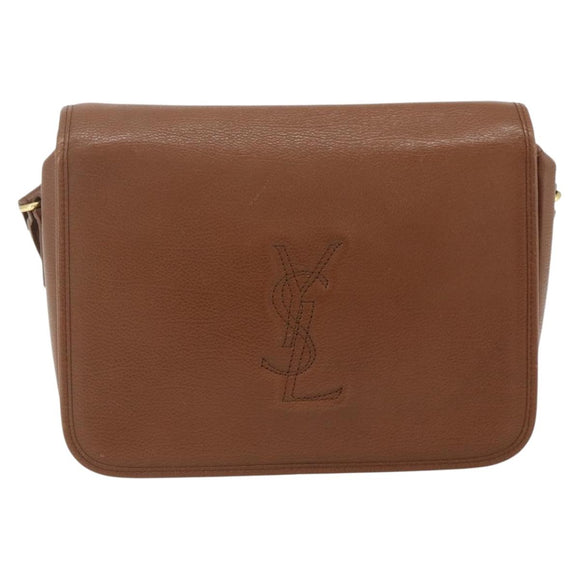 SAINT LAURENT Shoulder Bag Leather Brown Gold Auth am11629A
