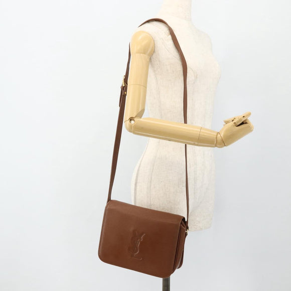 SAINT LAURENT Shoulder Bag Leather Brown Gold Auth am11629A