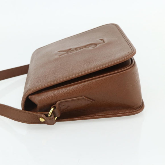 SAINT LAURENT Shoulder Bag Leather Brown Gold Auth am11629A