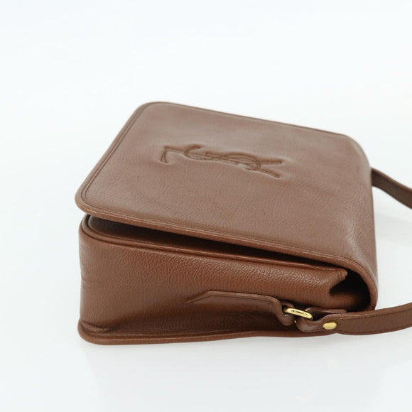 SAINT LAURENT Shoulder Bag Leather Brown Gold Auth am11629A