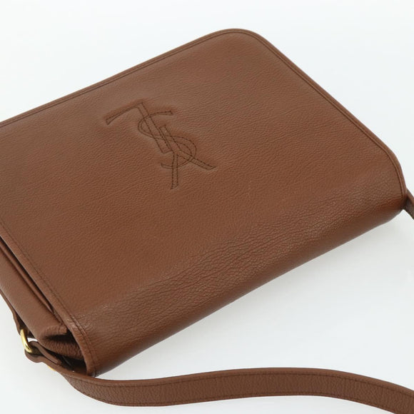 SAINT LAURENT Shoulder Bag Leather Brown Gold Auth am11629A