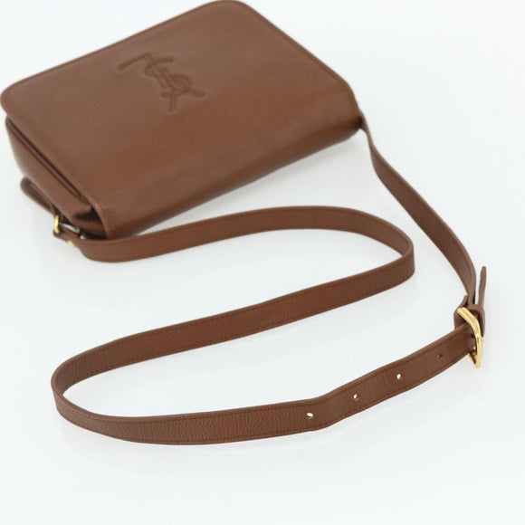 SAINT LAURENT Shoulder Bag Leather Brown Gold Auth am11629A