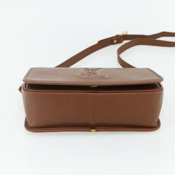SAINT LAURENT Shoulder Bag Leather Brown Gold Auth am11629A