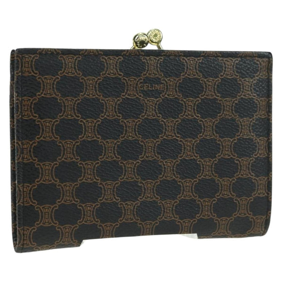 CELINE Macadam Canvas Wallet PVC Leather Black Gold Auth am11630V