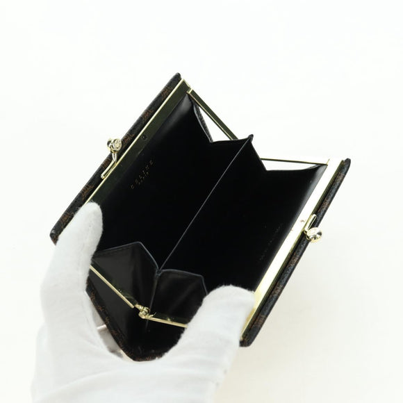 CELINE Macadam Canvas Wallet PVC Leather Black Gold Auth am11630V
