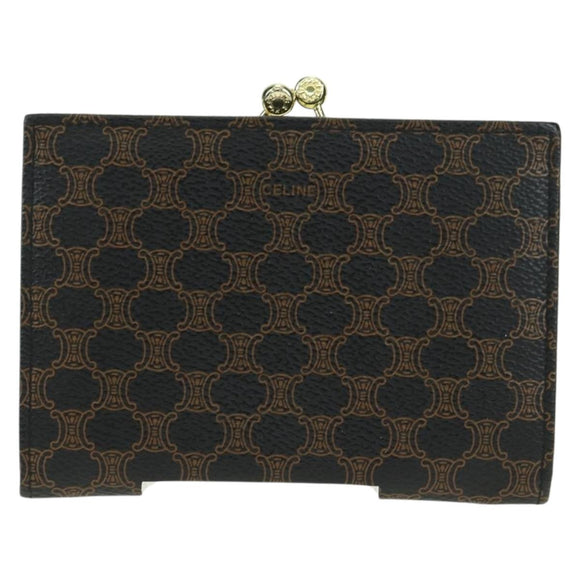 CELINE Macadam Canvas Wallet PVC Leather Black Gold Auth am11630V