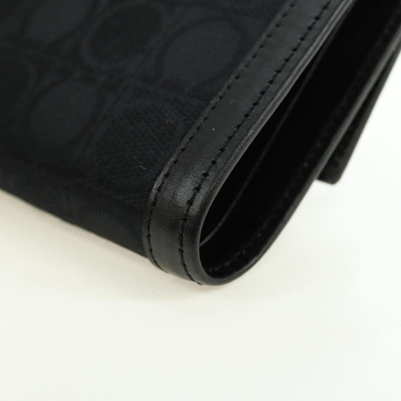 Salvatore Ferragamo Gancini Trifold Wallet Canvas Leather Black Gold am11632V
