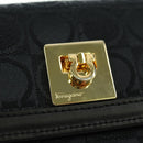 Salvatore Ferragamo Gancini Trifold Wallet Canvas Leather Black Gold am11632V-8