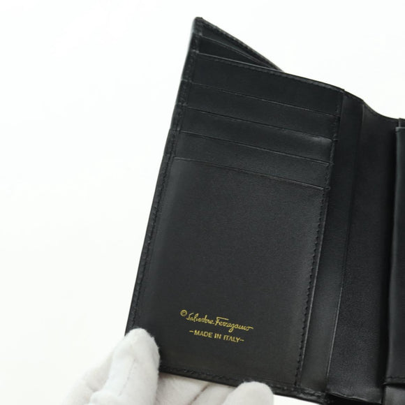 Salvatore Ferragamo Gancini Trifold Wallet Canvas Leather Black Gold am11632V