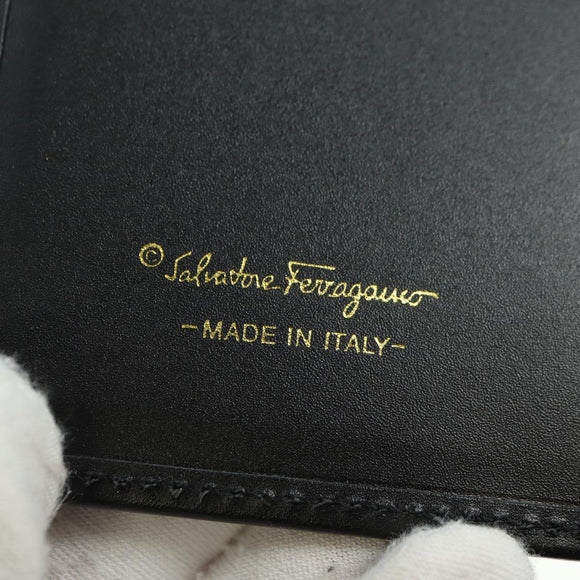 Salvatore Ferragamo Gancini Trifold Wallet Canvas Leather Black Gold am11632V