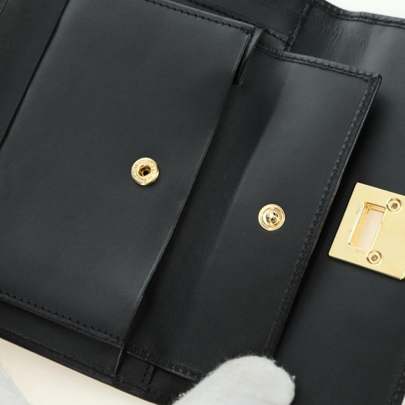 Salvatore Ferragamo Gancini Trifold Wallet Canvas Leather Black Gold am11632V