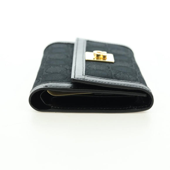Salvatore Ferragamo Gancini Trifold Wallet Canvas Leather Black Gold am11632V