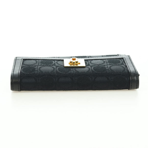 Salvatore Ferragamo Gancini Trifold Wallet Canvas Leather Black Gold am11632V