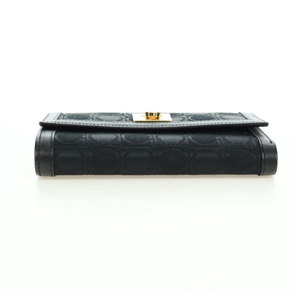 Salvatore Ferragamo Gancini Trifold Wallet Canvas Leather Black Gold am11632V