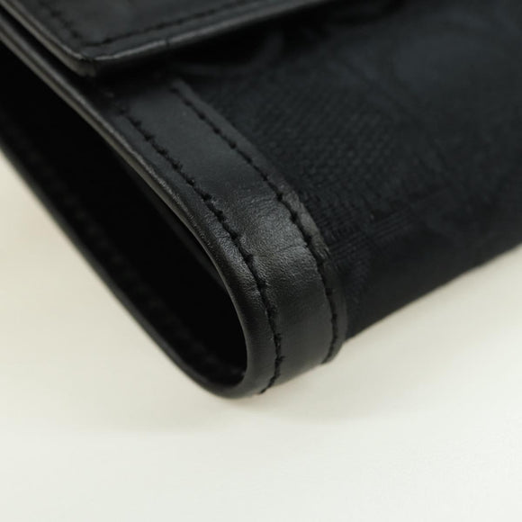 Salvatore Ferragamo Gancini Trifold Wallet Canvas Leather Black Gold am11632V