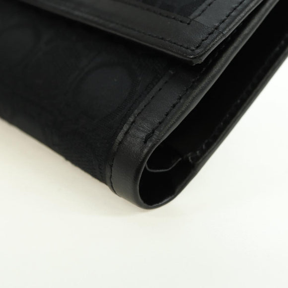 Salvatore Ferragamo Gancini Trifold Wallet Canvas Leather Black Gold am11632V