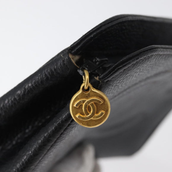 CHANEL Etui Caviarleer Zwart Goud CC Auth am11642