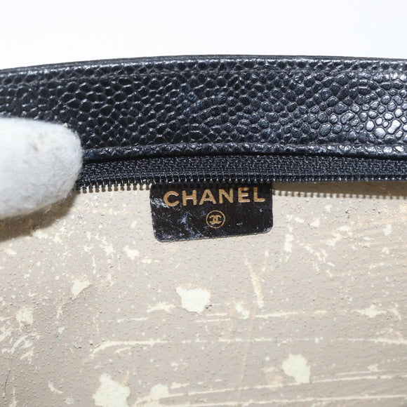 CHANEL Etui Caviarleer Zwart Goud CC Auth am11642