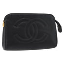 CHANEL Etui Caviarleer Zwart Goud CC Auth am11642-1