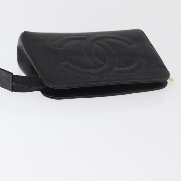 CHANEL Etui Caviarleer Zwart Goud CC Auth am11642