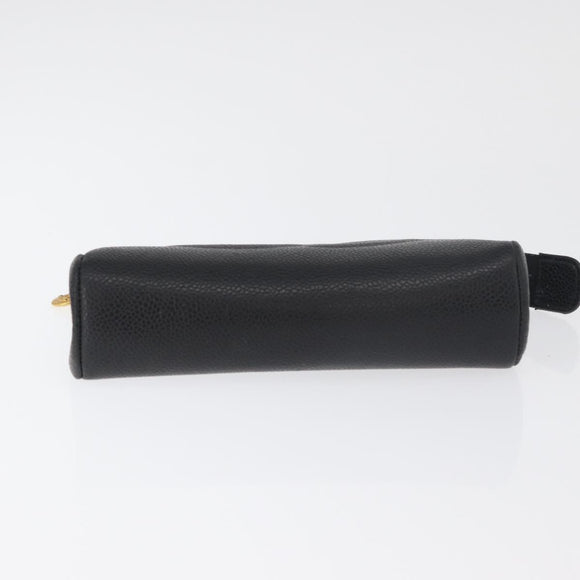 CHANEL Etui Caviarleer Zwart Goud CC Auth am11642