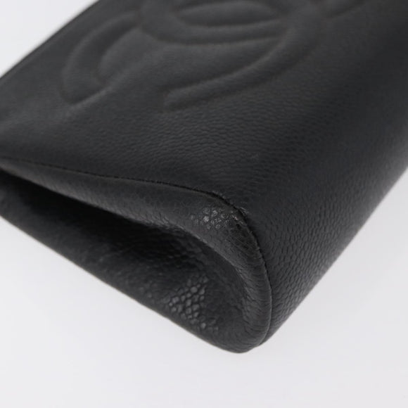 CHANEL Etui Caviarleer Zwart Goud CC Auth am11642