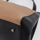 CELINE Edge Handtasche Leder Beige Schwarz Silber Auth am11657A-15