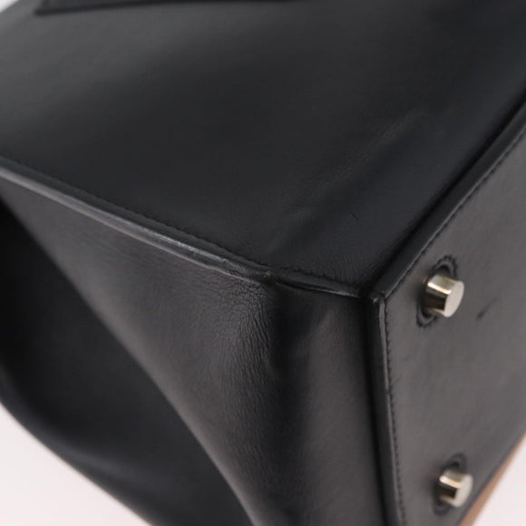 CELINE Edge Handtasche Leder Beige Schwarz Silber Auth am11657A