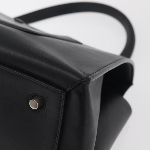 CELINE Edge Handtasche Leder Beige Schwarz Silber Auth am11657A