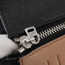 CELINE Edge Handtasche Leder Beige Schwarz Silber Auth am11657A-9