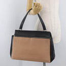 CELINE Edge Handtasche Leder Beige Schwarz Silber Auth am11657A-25
