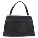 CELINE Edge Handtasche Leder Beige Schwarz Silber Auth am11657A-2