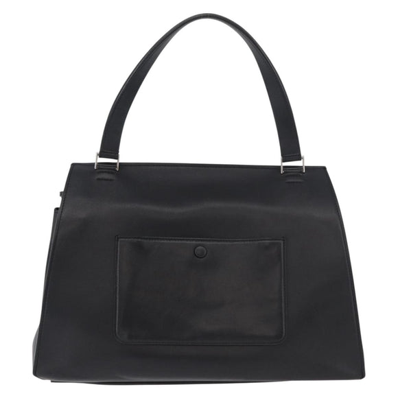 CELINE Edge Handtasche Leder Beige Schwarz Silber Auth am11657A