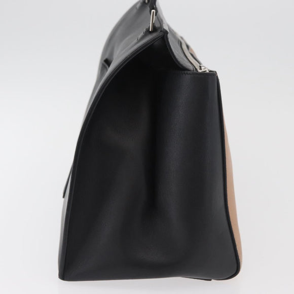 CELINE Edge Handtasche Leder Beige Schwarz Silber Auth am11657A