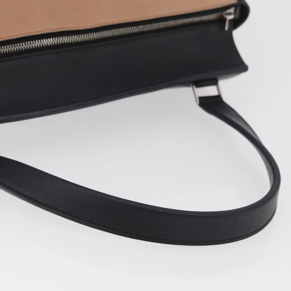 CELINE Edge Handtasche Leder Beige Schwarz Silber Auth am11657A