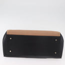 CELINE Edge Handtasche Leder Beige Schwarz Silber Auth am11657A-5